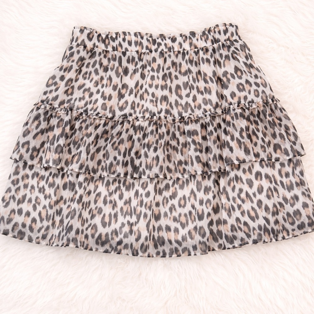LOFT Leopard Print Tiered Ruffle Mini Skirt Size M